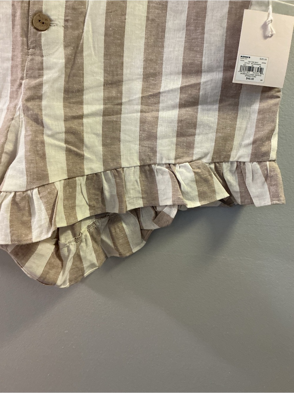 LC Lauren Conrad Linen Blend Ruffle Hem Shorts Size 0X NWT Beige Striped - Picture 7 of 15